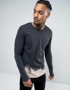Religion Long Sleeve T-shirt With Bleached Out Curved Hem - Black
