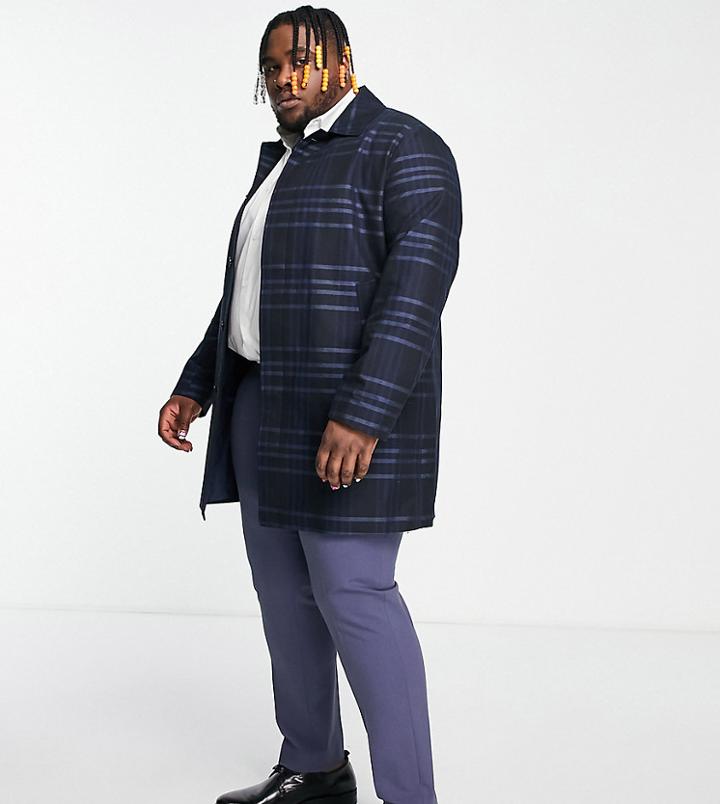 Gianni Feraud Plus Wool Blend Single Breasted Classic Overcoat-navy