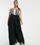 Tfnc Plus Pleated Wide Leg Pants Two-piece With Tie Waist In Black