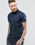 Asos Smart Shirt In Navy With Short Sleeves - Navy