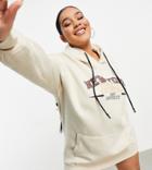 Public Desire Curve Motif Oversized Hoodie Sweat Dress In Beige-neutral