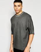 Asos Longline Oversized Sweatshirt With Kimono Sleeves In Oil Wash - Gray