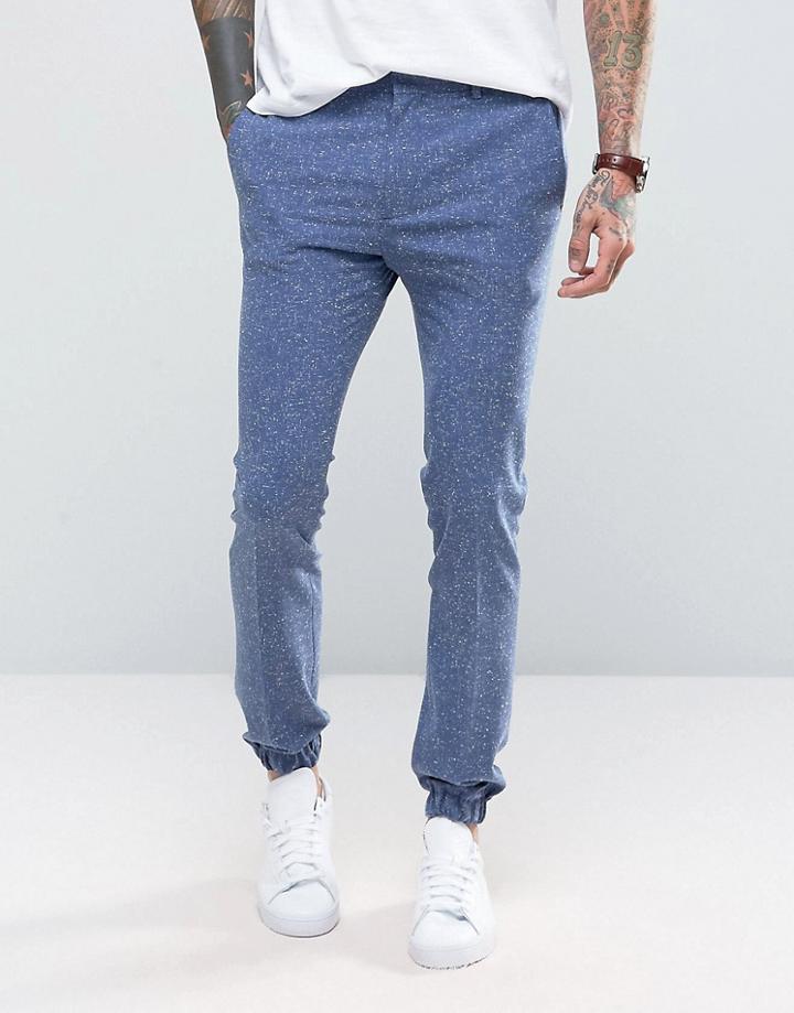 Asos Super Skinny Smart Joggers In Blue Nepp Fabric - Blue
