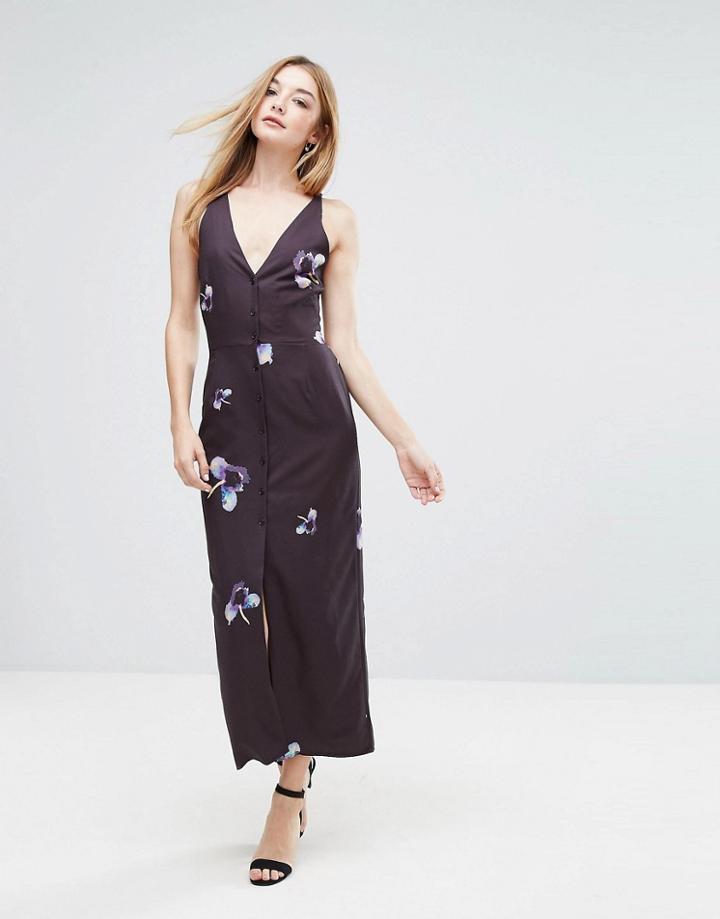 Oh My Love Button Down Cami Midi Dress - Multi