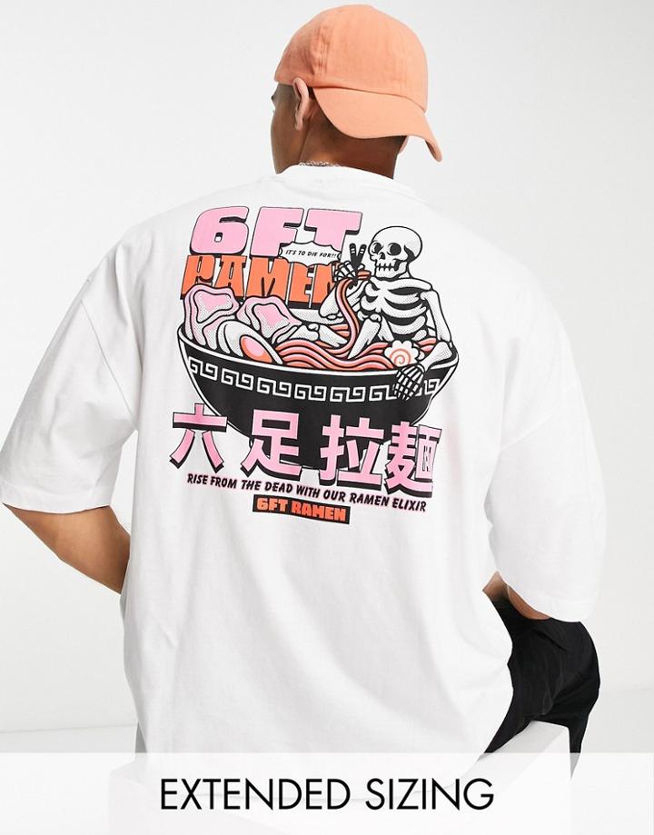 Asos Design Oversized T-shirt In White With Cartoon Ramen Back Print