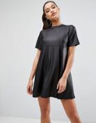 Asos Mini T-shirt Dress In Pu - Black