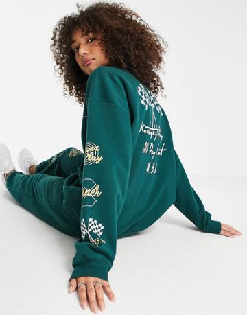 Topshop Racing Back Print Sweatshirt In Green