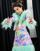 Elsie & Fred Cropped Cardigan In Retro Butterfly Velvet With Faux Fur Trim - Part Of A Set-multi