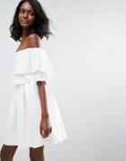 Asos Ruffle Off Shoulder Mini Dress - White