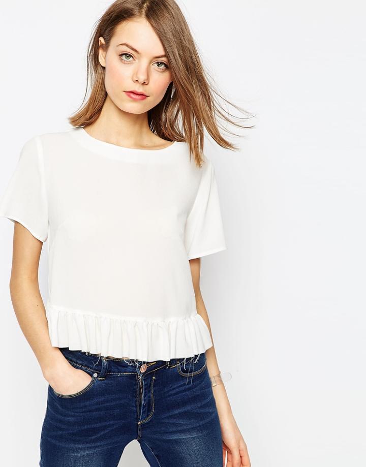 Asos Ruffle Hem Tee - Ivory