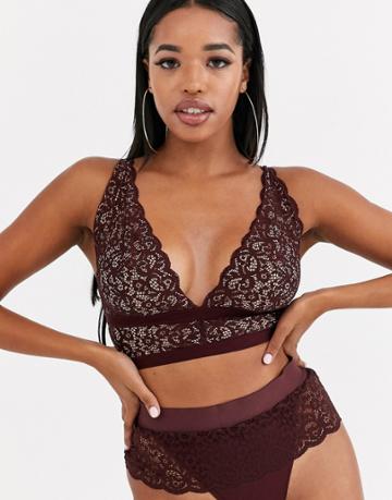 Tutti Rouge Rougette Eden Lace Longline Bralette In Dark Fig