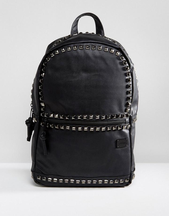 Spiral Backpack With Studs In Faux Leather - Black