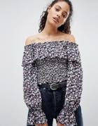 Nobody's Child Bardot Top With Long Sleeves In Vintage Ditsy - Multi