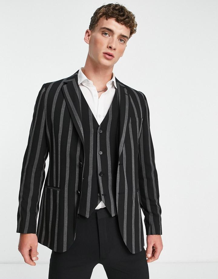 Bolongaro Trevor Crepe Stripe Skinny Fit Suit Jacket-black