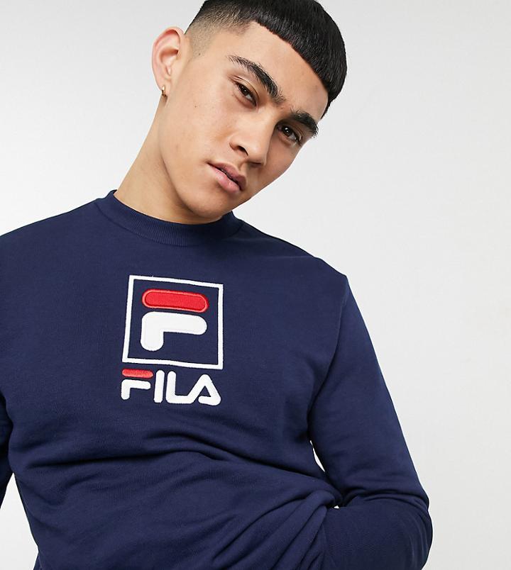 Fila Large Box Logo Sweatshirt In Navy Exclusive To Asos