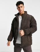 Brave Soul Cord Puffer Jacket In Brown