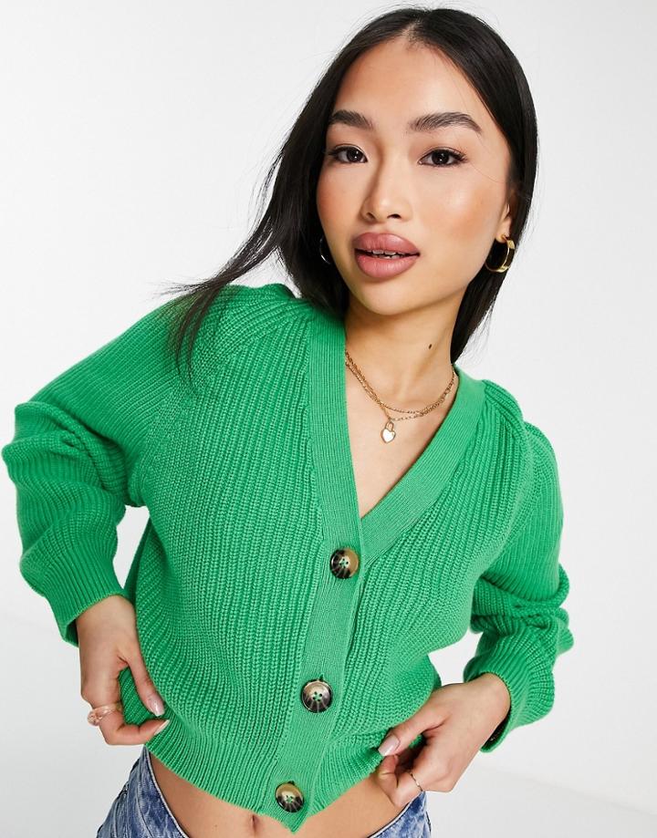 Monki Organic Cotton Cardigan In Bright Green