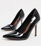 Asos Design Wide Fit Phoenix Pointed High Heeled Pumps In Black Patent