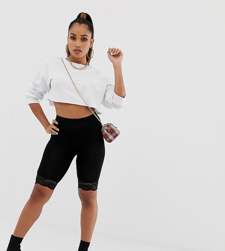 Asos Design Petite Legging Short With Lace Hem - Black