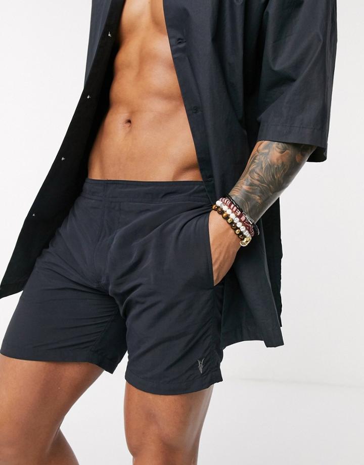 Allsaints Warden Ramskull Logo Swim Shorts In Navy