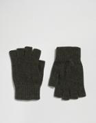 Glen Lossie Lambswool Fingerless Gloves In Khaki - Green