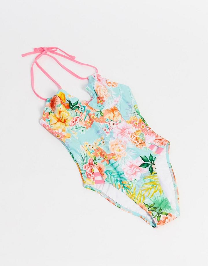 Figleaves Fuller Bust Honolulu Underwired Swimsuit In Multi Tropical Print