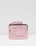 Asos Metallic Leather Coin Purse With Tassel - Pink