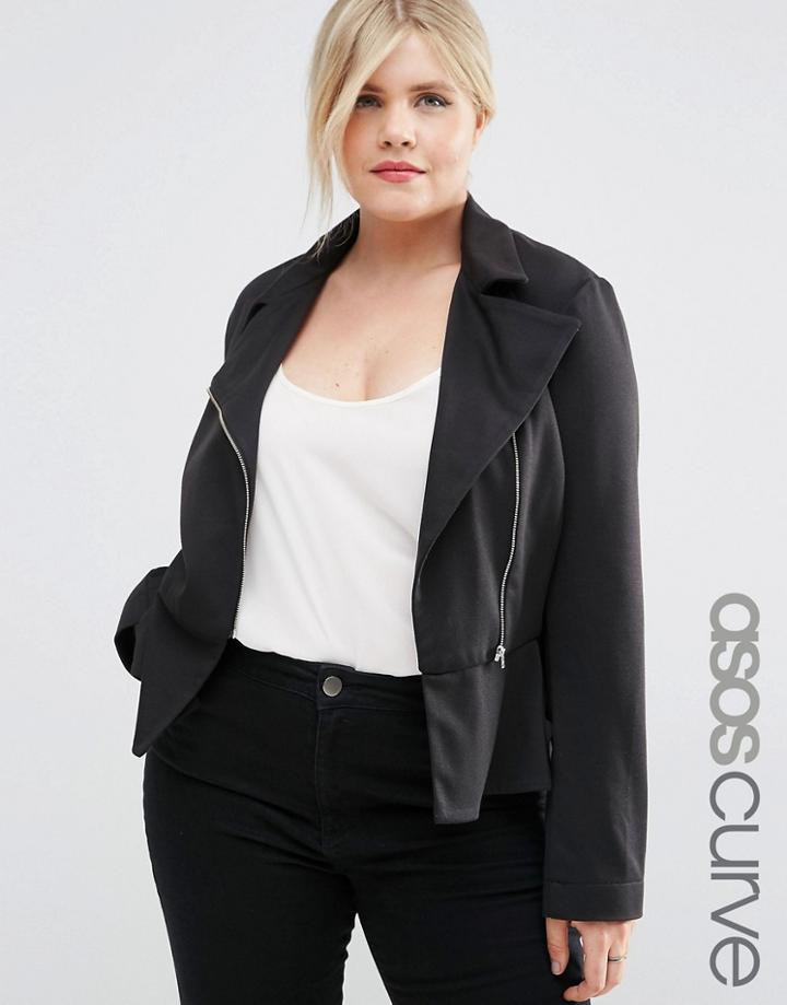 Asos Curve Peplum Ponte Jacket With Front Zip - Black