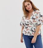 Glamorous Curve Wrap Front Top In Palm Print-cream