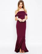Asos Wedding Off The Shoulder Bardot Fishtail Maxi Dress - Red