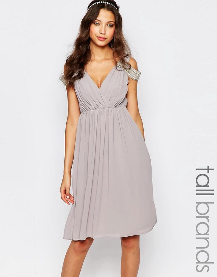 Tfnc Tall Wedding Wrap Front Midi Dress - Gray