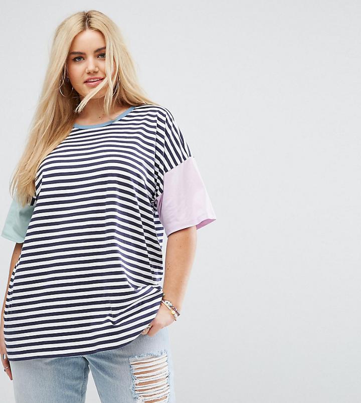 Asos Curve T-shirt In Cutabout Stripe - Multi