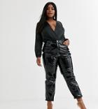 Asos Design Curve Farleigh High Waist Slim Mom Jeans In Black Vinyl