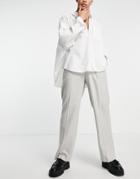 Asos Design High Waist Wide Leg Wool Mix Suit Pants In Ice Gray Twill-grey