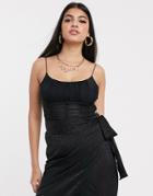 Parallel Lines Cami Crop Top In Ruched Mesh-black