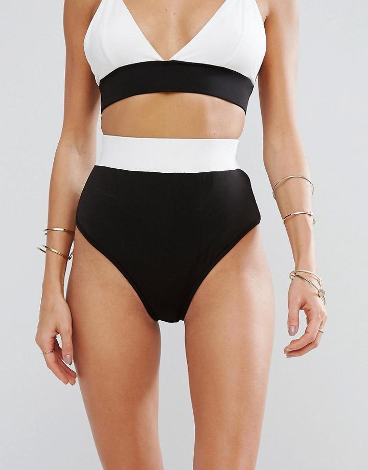 Prettylittlething Monochrome High Waisted Bikini Bottoms - Black