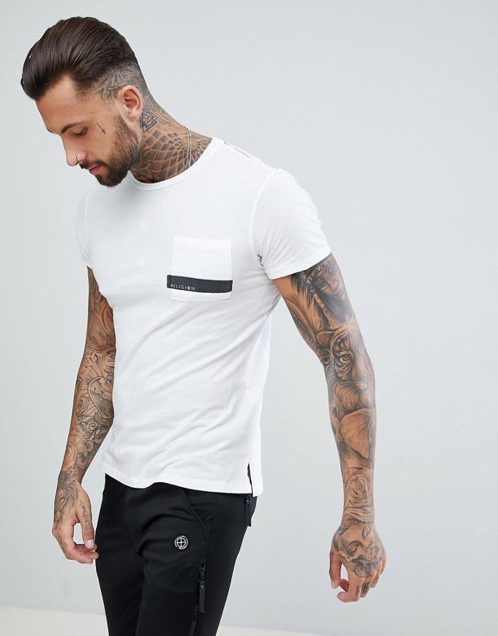 Religion T-shirt With Stepped Hem And Printed Pocket - White