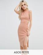 Asos Petite High Neck Tabard Midi Dress With Exposed Zip - Pink