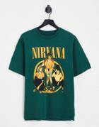 Pull & Bear X Nirvana Relaxed T-shirt In Bottle Green