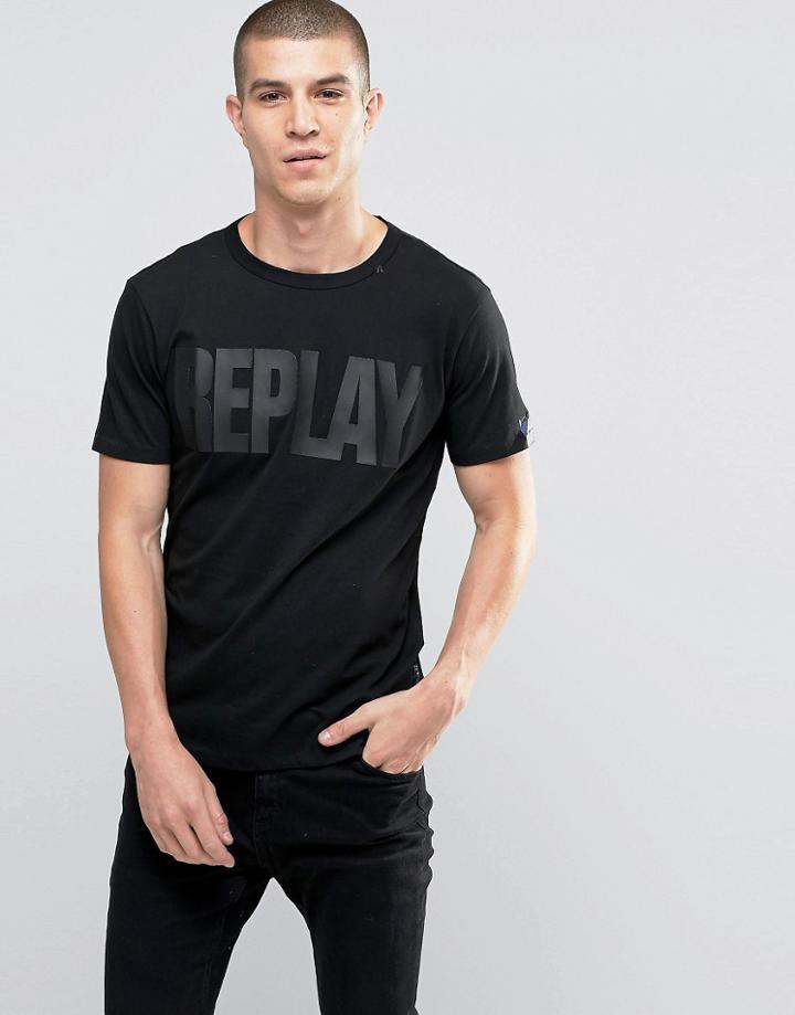 Replay Tonal Logo T-shirt In Black - Black