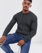 Farah Ludwig Cotton Cable Crew Neck Sweater In Charcoal