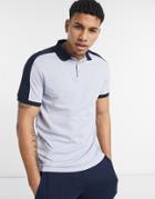 Asos Design Organic Polo Shirt With Contrast Shoulder Panel In Light Blue-blues
