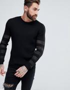 Asos Knitted Sweater With Sheer Panels In Black - Black