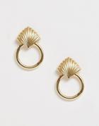 Asos Design Earrings With Vintage Style Engraved Stud And Open Circle In Gold Tone - Gold
