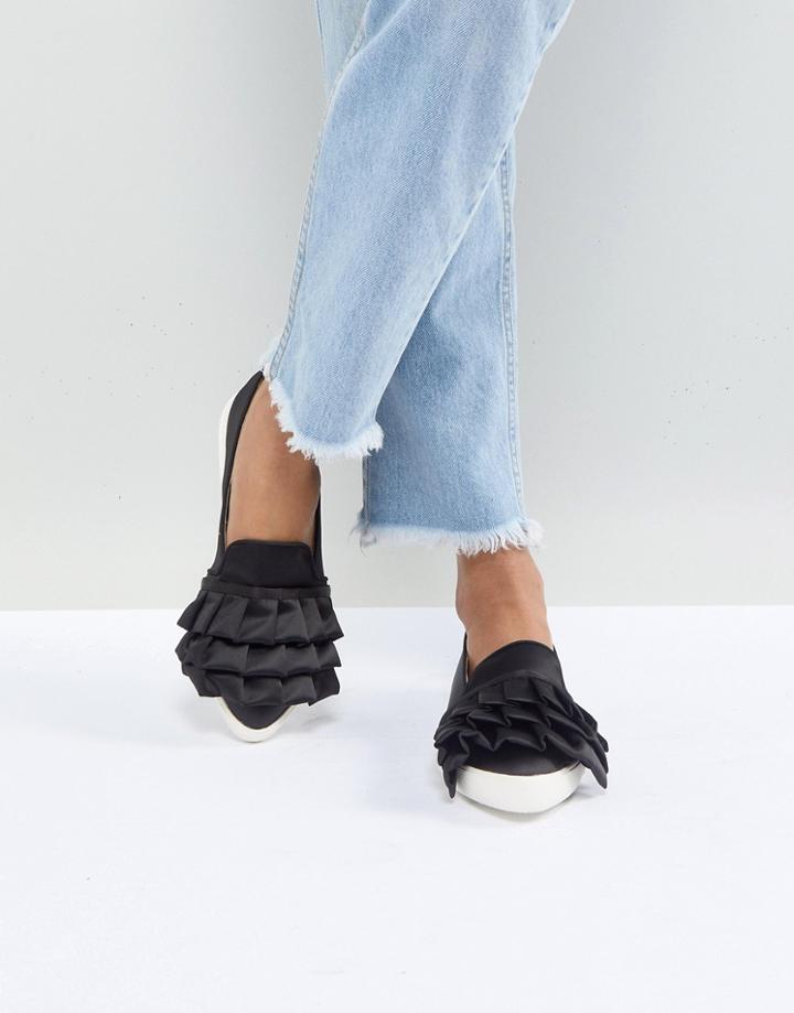 Miss Kg Livia Satin Ruffle Sneakers - Black
