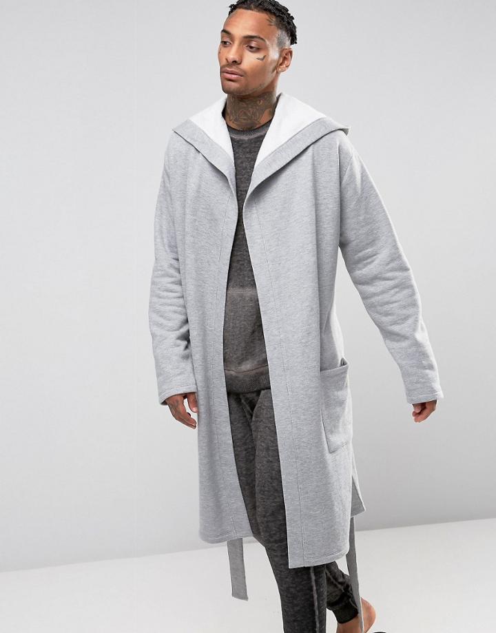 Asos Loungewear Fleece Back Dressing Gown In Grey - Gray