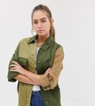 Bershka Patched Army Jacket In Green - Green