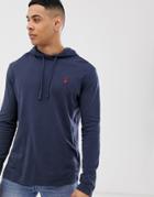Polo Ralph Lauren Player Logo Hooded Long Sleeve T-shirt In Navy