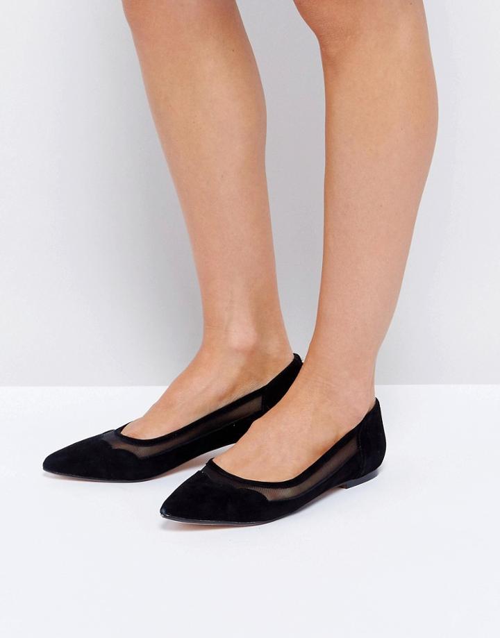Dune Suede Scallop Edge Flat Shoes - Black