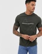 Armani Exchange Large Text Logo T-shirt In Khaki - Green